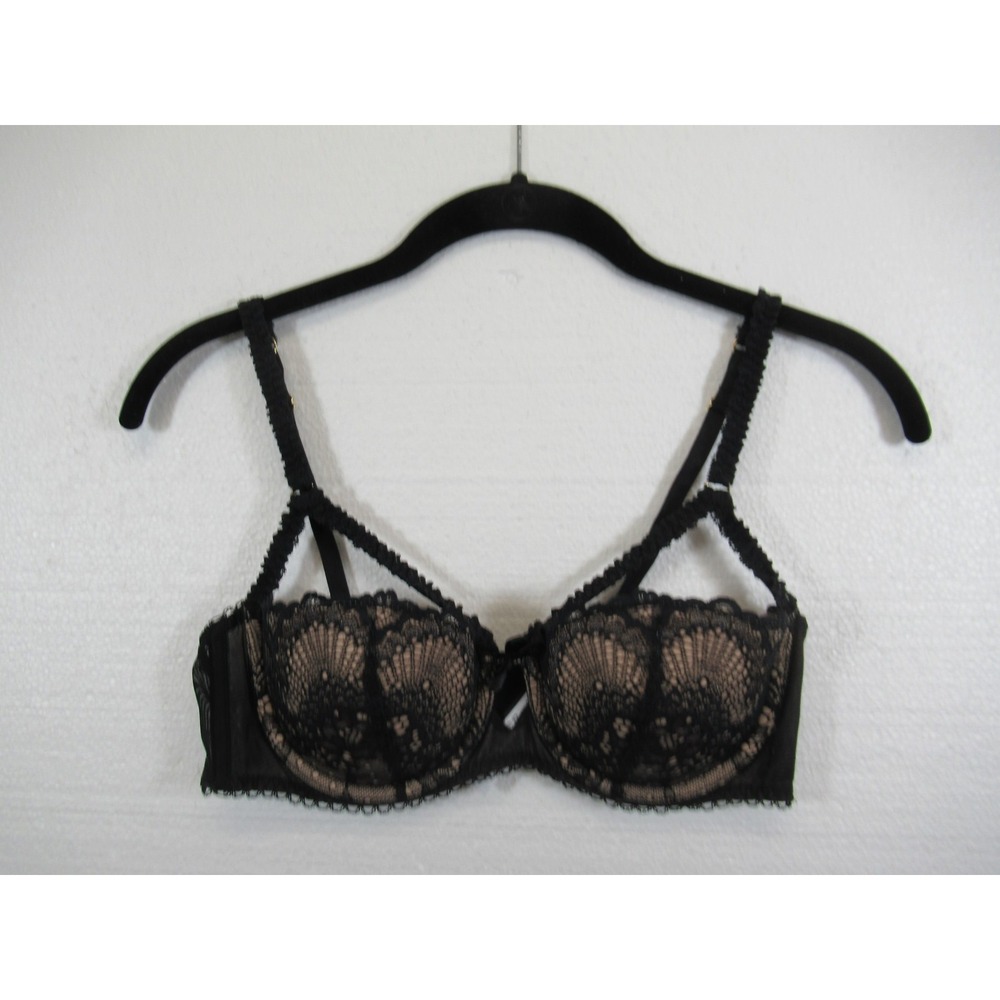 Adore Me Caged Padded Push Up Bra 34C Black Lace Underwire Removable Pads